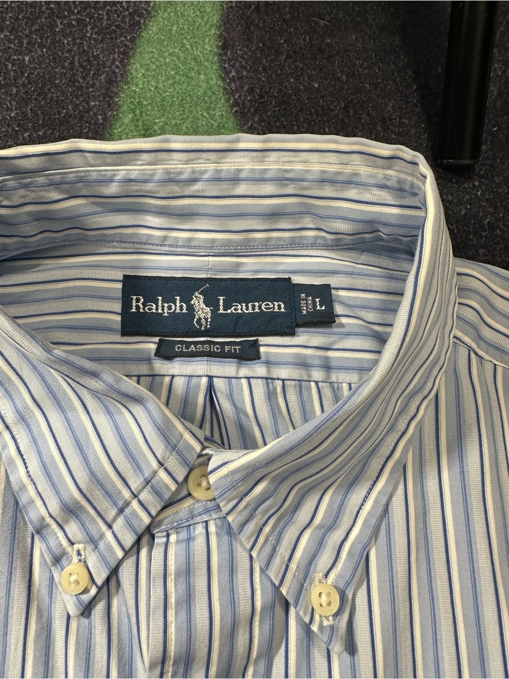 Ralph Lauren Light Blue and White Striped Button-Down Shirt
